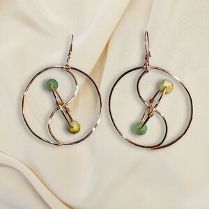 Handmade Yin Yang Copper & Gemstone Earrings – 4” Statement Drops